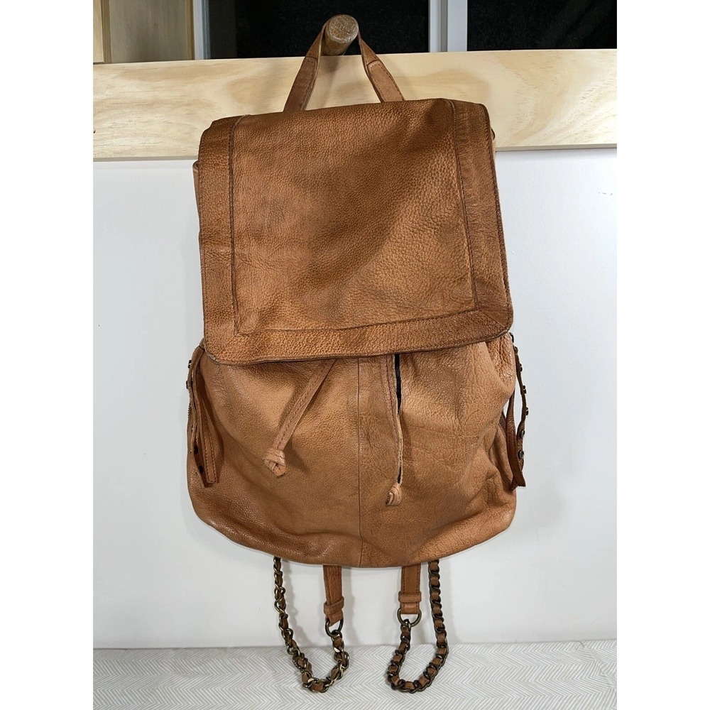 FRYE and Co Burnt Orange Chain Leather Backpack Purse FCH0038C Slouchy Casual